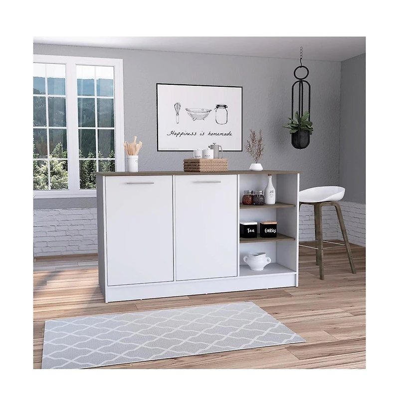 Tuhome Ginger Kitchen Island White / Dark Brown Mdf