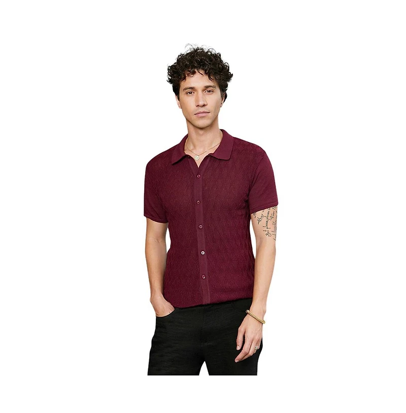 Campus Sutra Men's Argyle-Knit Slim-Fit Shirt