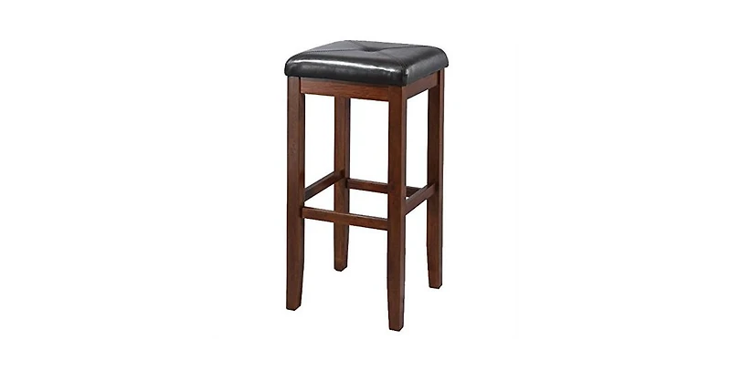 Set of 2 Vintage Mahogany Bar Stools with Upholstered Seat
