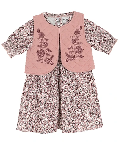 Rare Editions Little Girls Floral Corduroy Dress with Quilted Vest, 2 pc