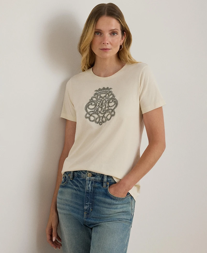 Lauren Ralph Women's Beaded-Crest Jersey T-Shirt