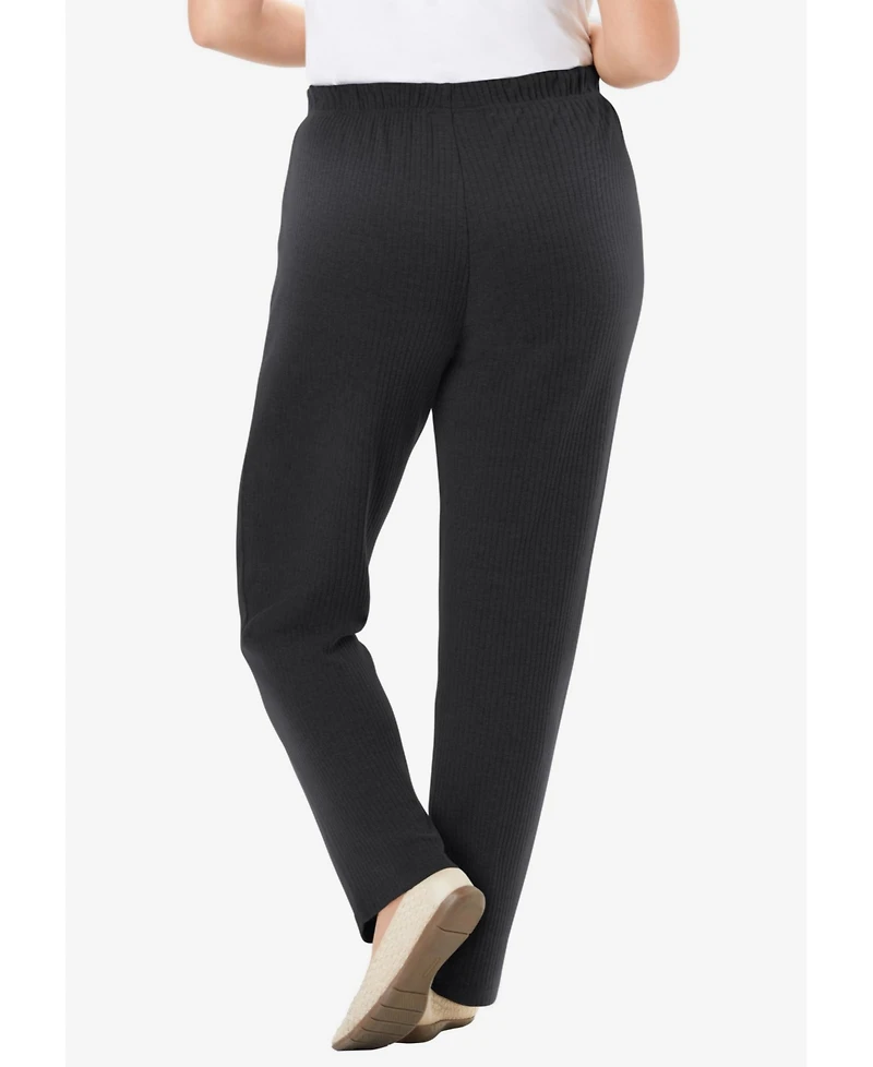 Woman Within Women's 7-Day Knit Ribbed Straight Leg Pant