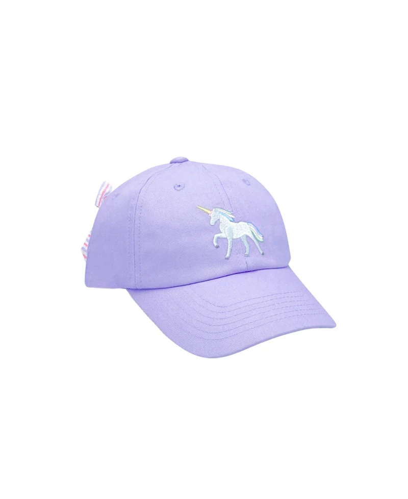 Bits & Bows Toddler Girls Rainbow Unicorn Bow Baseball Hat in Lavender