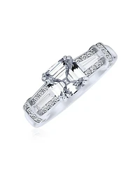 Bling Jewelry Art Deco Inspired 2CT Cubic Zirconia Square Asscher Cut Promise Ring Cz Baguettes Side Stone Sterling Silver