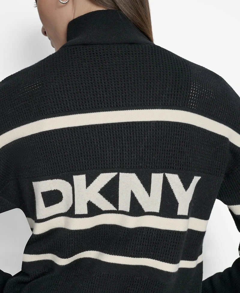 Dkny Women's Open Stitch Full Zip Stripe Jacket