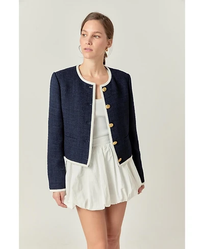 English Factory Women's Collarless Tweed Jacket