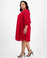 Robbie Bee Plus Size Floral Burnout Blouson-Sleeve Shift Dress