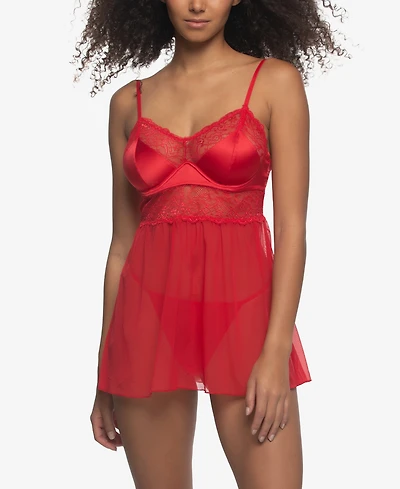 Jezebel Women's Heat Satin and Lace Babydoll Set