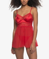 Jezebel Women's Heat Satin and Lace Babydoll Set