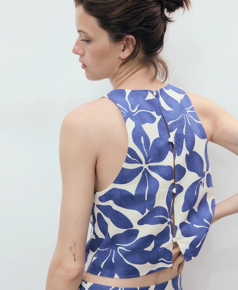 Mango Women's Printed Linen-Blend Top