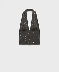 Mango Women's Metallic Appliques Halter Top