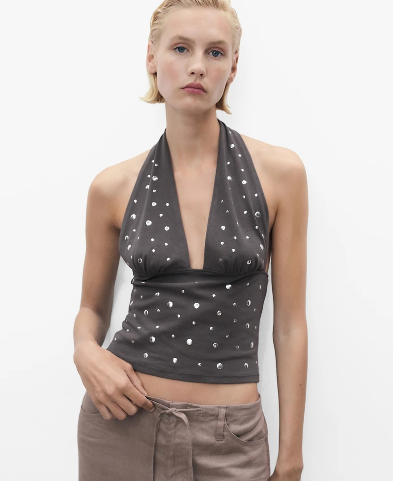 Mango Women's Metallic Appliques Halter Top