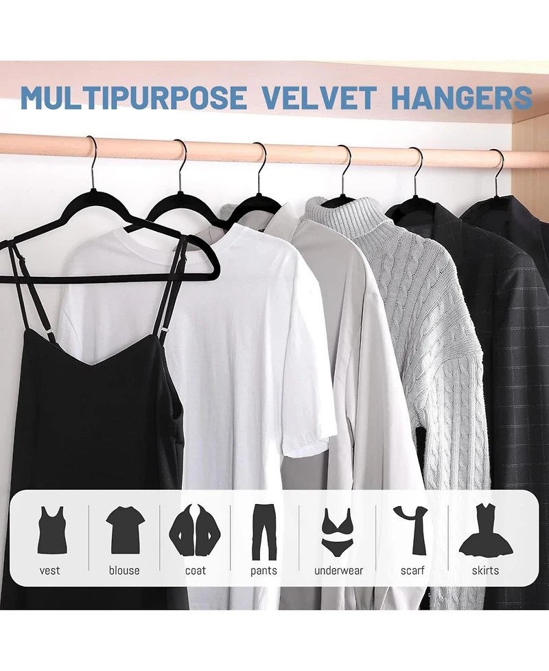 17.5 Inch Black Hook Velvet Hangers 60 Pack