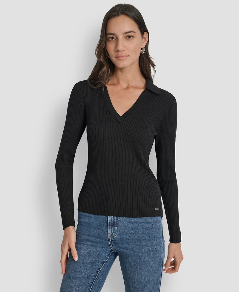 Dkny Jeans Petite Ribbed Johnny-Collar Sweater