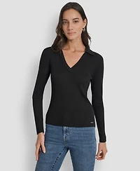 Dkny Jeans Petite Ribbed Johnny-Collar Sweater