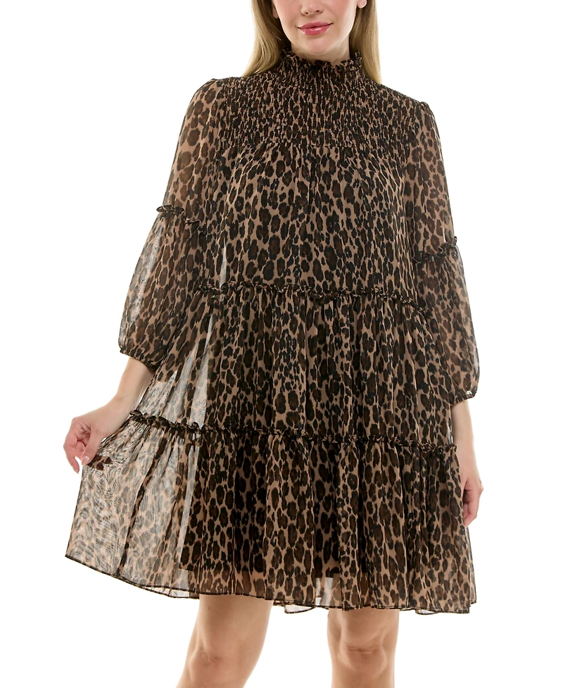 Taylor Women's Mock Neck Tiered A-Line Dress
