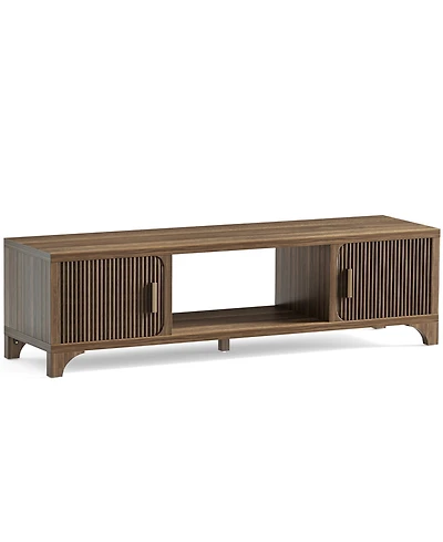 Sugift Mid-Century Tv Stand for 32–65" TVs with Fluted Doors & Cable Management