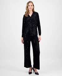 Anne Klein Womens Metallic Stripe Blouse Wide Leg Pants