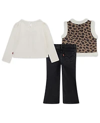Levi's Toddler Girls 3-Piece Sherpa Vest, Top and Jeans Set
