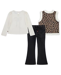 Levi's Little Girls 3-Piece Sherpa Vest, Top and Jeans Set