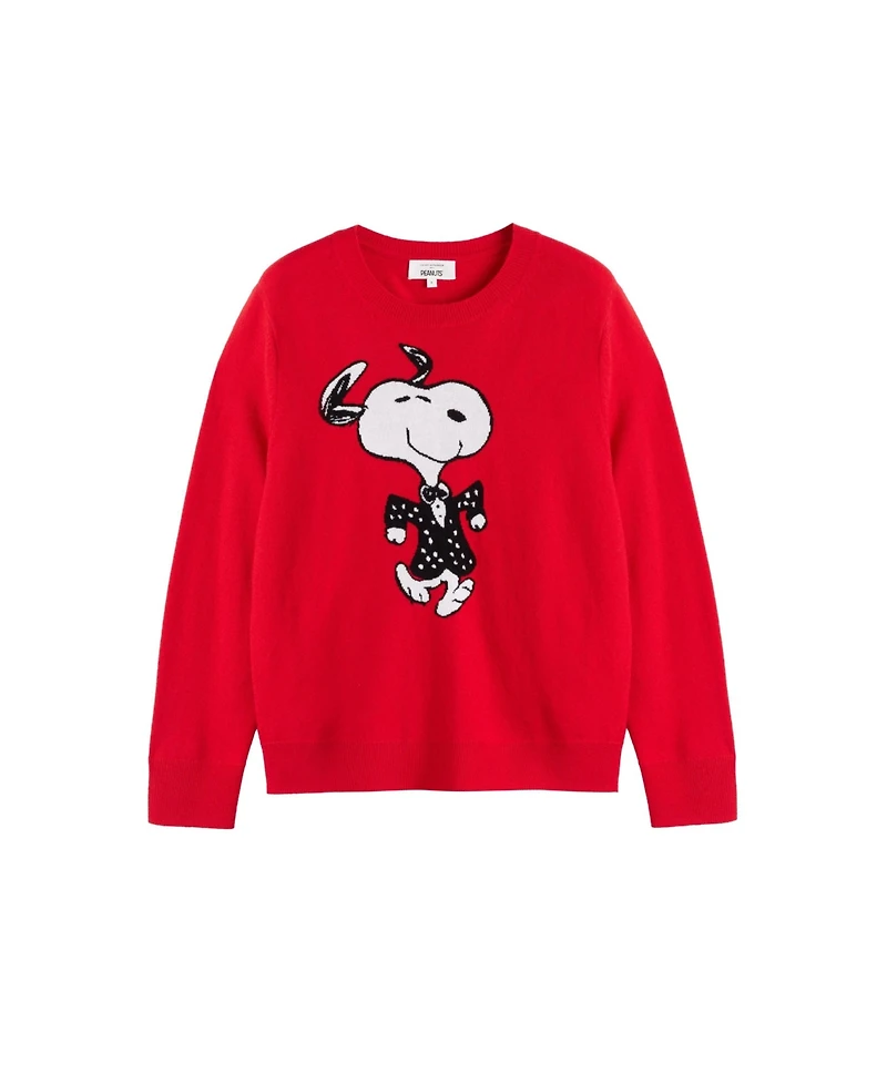 Chinti & Parker Women's Wool-Cashmere Crewneck Dancing Snoopy Sweater