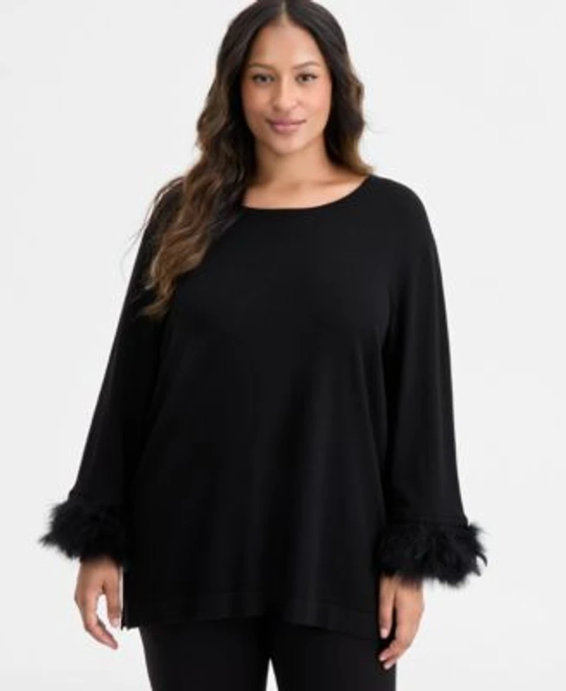 Anne Klein Plus Size Feather Cuff Sweater Pull On Pants