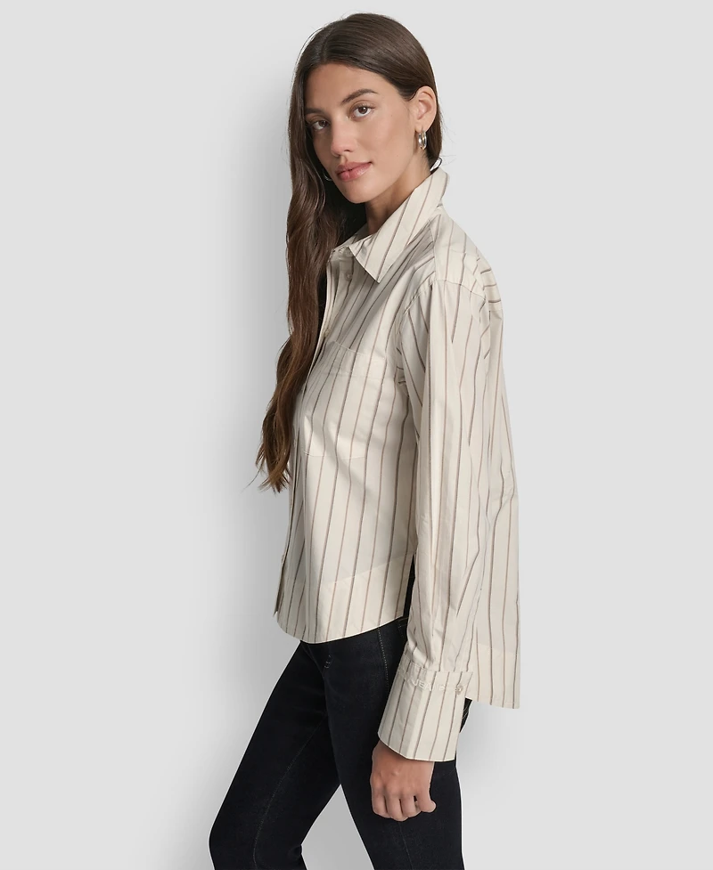 Dkny Jeans Women's Cropped Long Sleeve Button Front Shirt