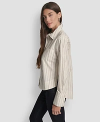 Dkny Jeans Women's Cropped Long Sleeve Button Front Shirt