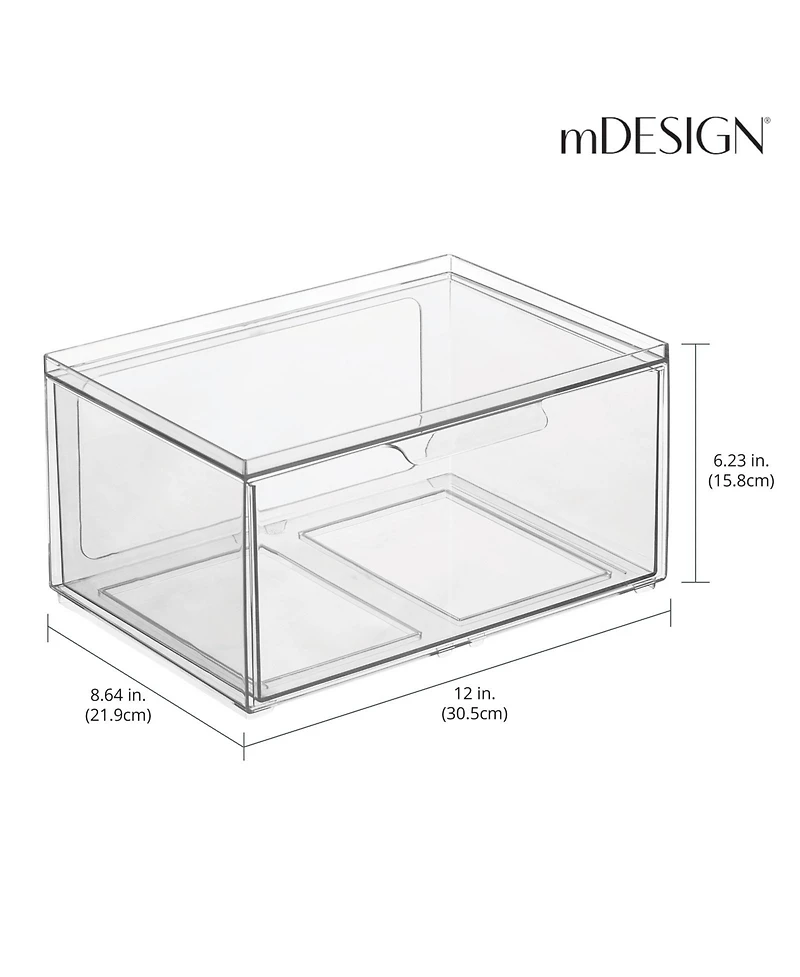 mDesign Plastic Wide Stackable Kitchen Storage Organizer, Drawer, 4 Pack, Clear