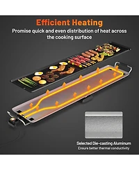 Extra Large Electric Teppanyaki Grill with 2 Cooking Surface Adjustable Temperatures and Drip Tray