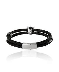 Lucky Brand Mens Nautical Wheel Black Braided Leather Bracelet