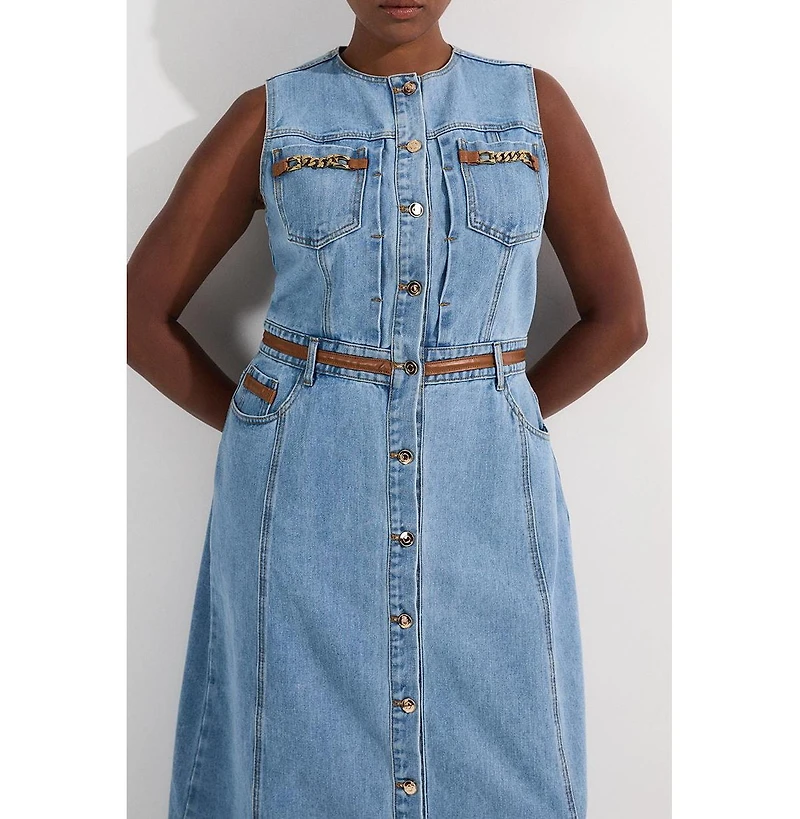 Karen Millen Women's Tipping Sleeveless Midi Denim Dress