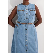 Karen Millen Women's Tipping Sleeveless Midi Denim Dress