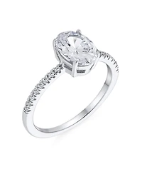 Bling Jewelry Sterling Silver 2CT Oval Cz Solitaire Promise Ring with Pave Thin Band