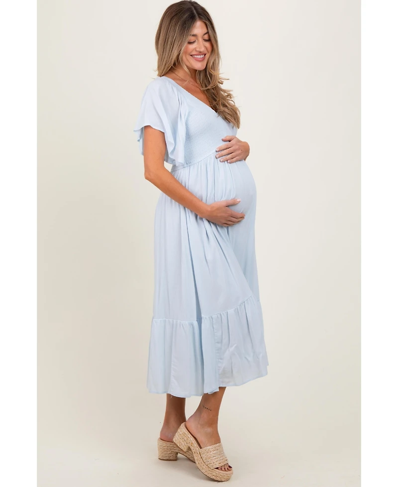 Pinkblush Maternity Light Blue Smocked Ruffle Dress