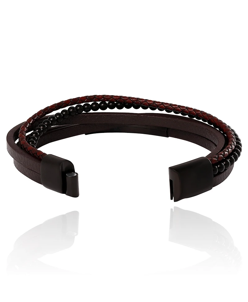 Lucky Brand Mens Multilayer Braided Leather and Bead Bracelet in Brown & Black