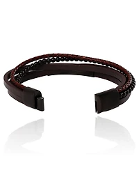 Lucky Brand Mens Multilayer Braided Leather and Bead Bracelet in Brown & Black