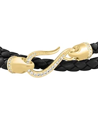 Effy Collection White Zircon Black Leather Bracelet (3/4 ct. t.w.) in Gold Plated Silver