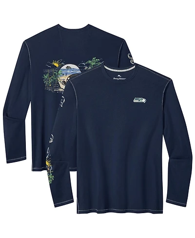 Tommy Bahama Men's College Navy Seattle Seahawks Oasis Endzone Lux Long Sleeve T-Shirt