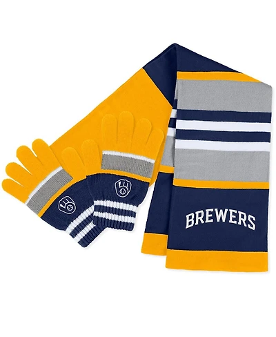 Wear by Erin Andrews Women's Milwaukee Brewers Stripe Glove Scarf Set