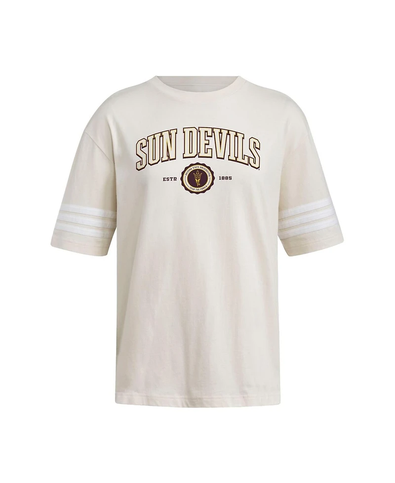 Adidas Women's Cream Arizona State Sun Devils Fashion Three-Stripes Oversized T-Shirt