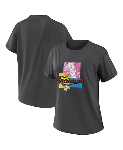 Wear by Erin Andrews Women's Charcoal Cincinnati Reds Domestic Box Color Boyfriend T-Shirt