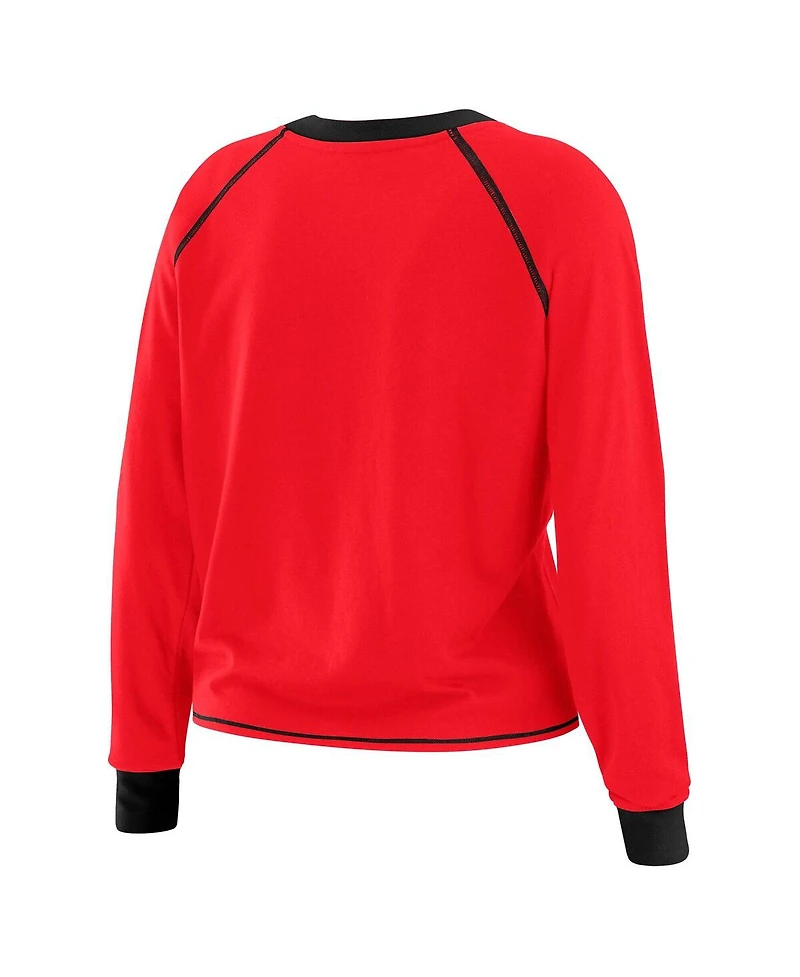 Wear by Erin Andrews Women's Red/Black Atlanta Falcons Tie-Front Long Sleeve Top