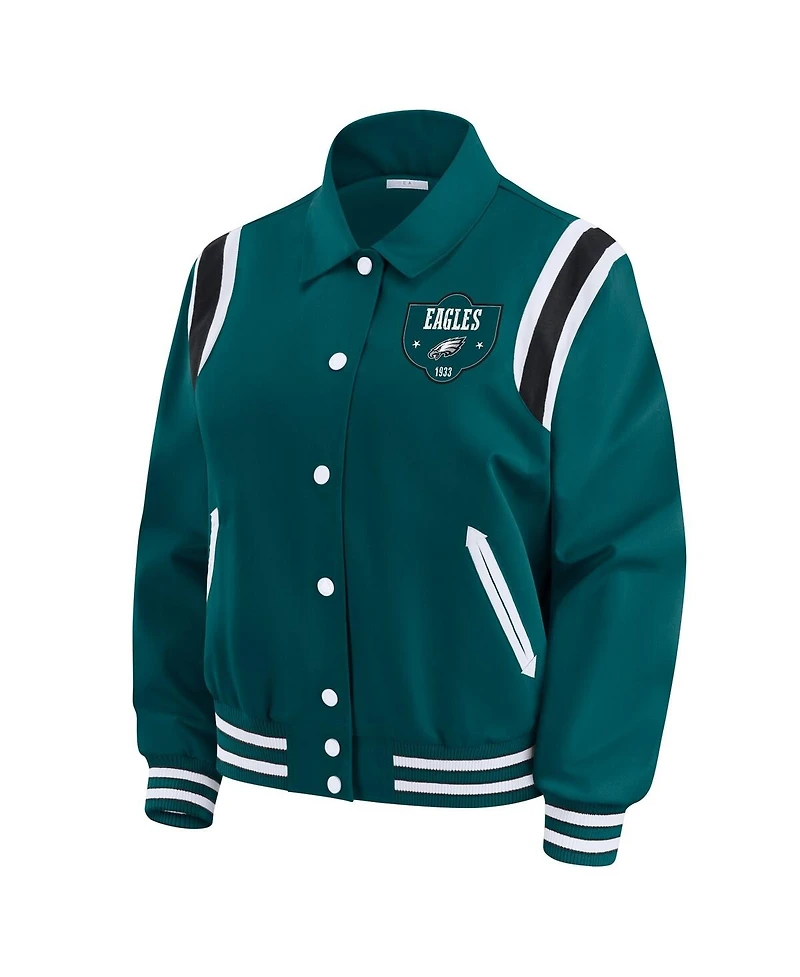 Wear by Erin Andrews Women's Midnight Green Philadelphia Eagles Varsity Lightweight Full-Snap Jacket