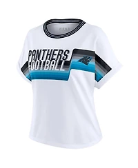 Wear by Erin Andrews Women's White Carolina Panthers Cropped Center Stripe Dolman T-Shirt