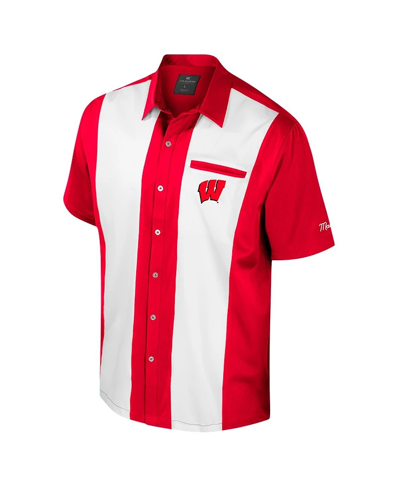 Colosseum Men's Red Wisconsin Badgers Strike Bowling Button-Up Shirt