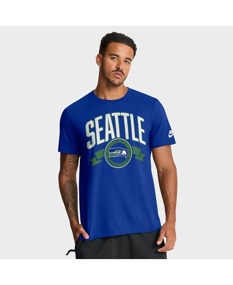 Nike Men's Royal Seattle Seahawks Rewind Front and Back Hit Essential T-Shirt