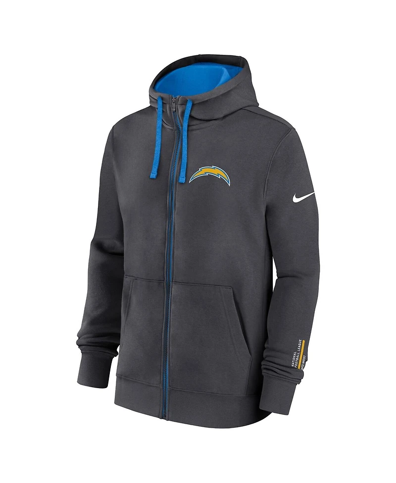 Nike Men's Anthracite Los Angeles Chargers Primetime Club Full-Zip Hoodie