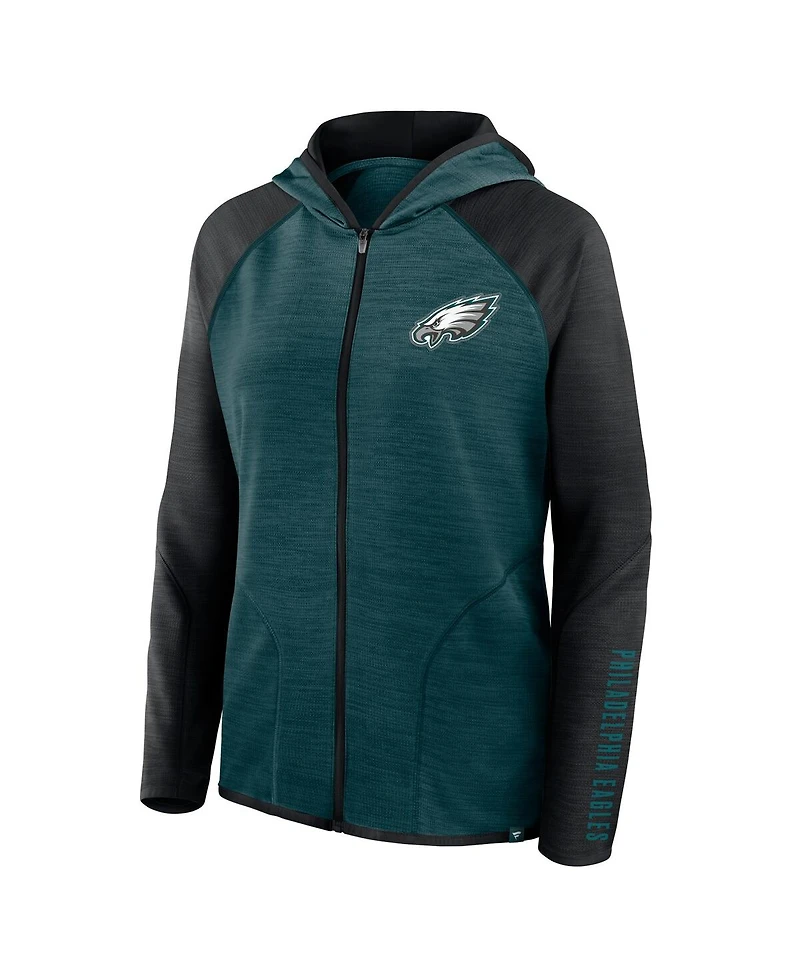 Fanatics Women's Midnight Green/Black Philadelphia Eagles Redzone End Around Pass Raglan Full-Zip Hoodie