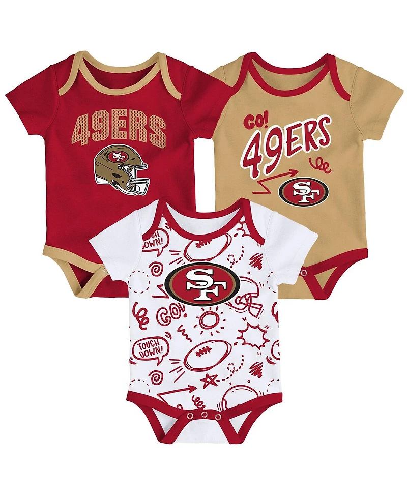 Outerstuff Baby Boys and Girls 3-Pack San Francisco 49ers All Day Play Bodysuit Set